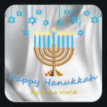 Pegatina Cuadrada Feliz Hanukkah<br><div class="desc">Oy to the World</div>