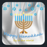 Pegatina Cuadrada Feliz Hanukkah<br><div class="desc">Oy to the World</div>