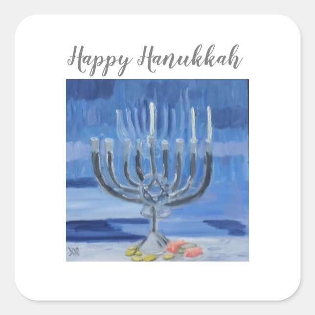 Pegatina Cuadrada Feliz Hanukkah (Anverso)