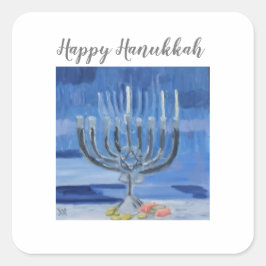 Pegatina Cuadrada Feliz Hanukkah