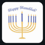 Pegatina Cuadrada ¡Feliz Hanukkah!<br><div class="desc">Celebra Hanukkah con una hermosa menorah lite.</div>