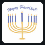 Pegatina Cuadrada ¡Feliz Hanukkah!<br><div class="desc">Celebra Hanukkah con una hermosa menorah lite.</div>