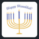 Pegatina Cuadrada ¡Feliz Hanukkah!<br><div class="desc">Celebra Hanukkah con una hermosa menorah lite.</div>