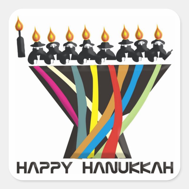 Pegatina Cuadrada Feliz Hanukkah (Anverso)