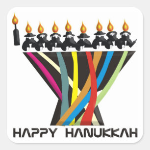 Pegatina Cuadrada Feliz Hanukkah