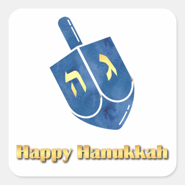 Pegatina Cuadrada Feliz Hanukkah Dreidel (Anverso)