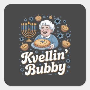 Pegatina Cuadrada Feliz Hanukkah Funny Holiday Judío Kvellin Bubby