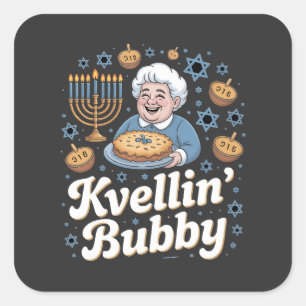 Pegatina Cuadrada Feliz Hanukkah Funny Holiday Judío Kvellin Bubby