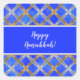 Pegatina Cuadrada Feliz Hanukkah Gold, Silver y White Laces