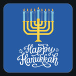 Pegatina Cuadrada Feliz Hanukkah Menorah<br><div class="desc">Feliz Pegatina de la Plaza Hanukkah Menorah. Elija el tamaño del pegatina en el menú de opciones.</div>