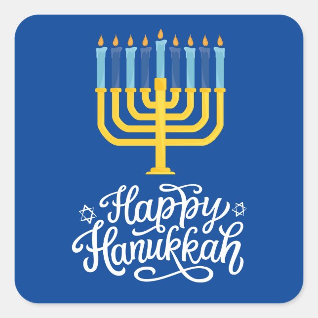 Pegatina Cuadrada Feliz Hanukkah Menorah (Anverso)