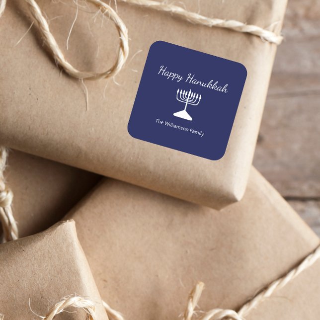 Pegatina Cuadrada Feliz Hanukkah Menorah Azul simple (Subido por el creador)