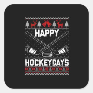 Pegatina Cuadrada Feliz Hockeydays Navidades divertidos jugador de h