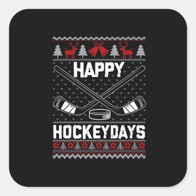 Pegatina Cuadrada Feliz Hockeydays Navidades divertidos jugador de h (Anverso)