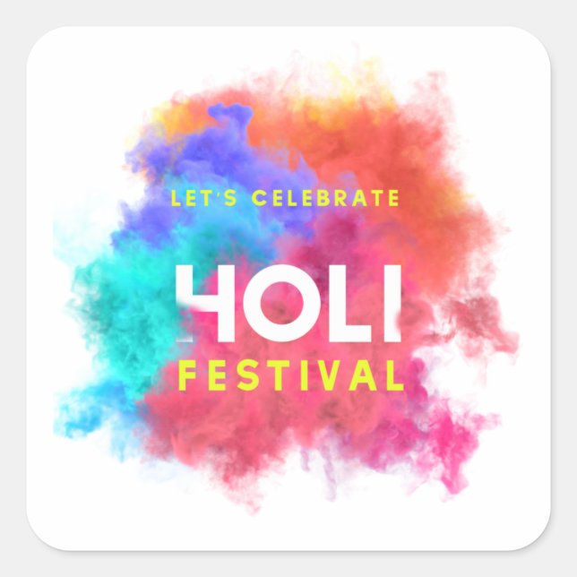 Pegatina Cuadrada Feliz Holi (Anverso)