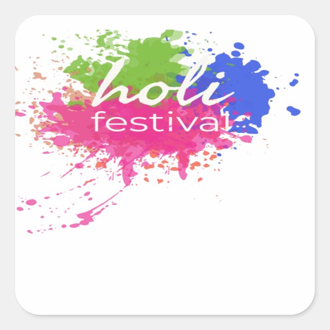 Pegatina Cuadrada Feliz Holi (Anverso)