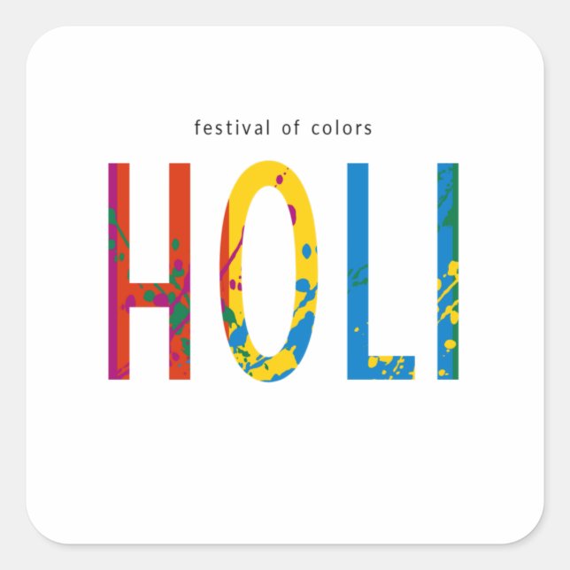 Pegatina Cuadrada Feliz Holi (Anverso)