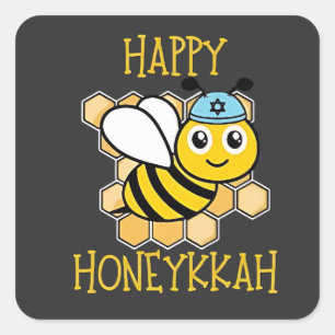 Pegatina Cuadrada Feliz Honeykkah Honey Bee Hanukkah Jewish