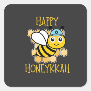 Pegatina Cuadrada Feliz Honeykkah Honey Bee Hanukkah Jewish
