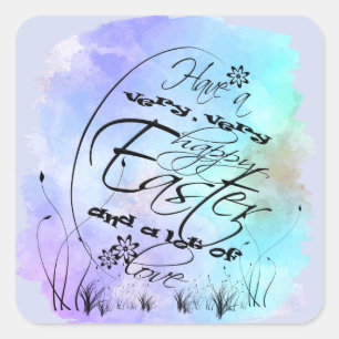 Pegatina Cuadrada Feliz Ilustracion de caligrafía púrpura azul de Pa