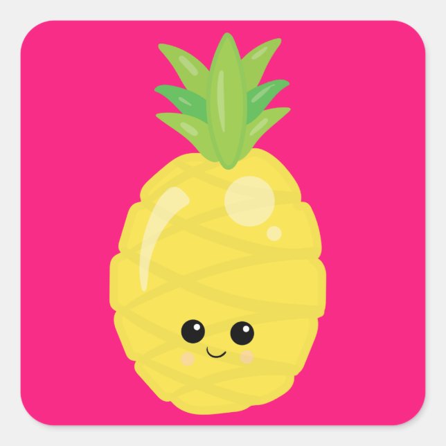Pegatina Cuadrada Feliz Kawaii Pineapple (Anverso)