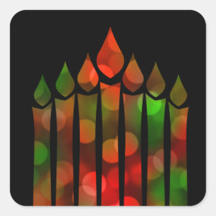 Pegatina Cuadrada Feliz Kwanzaa Bokeh Kinara