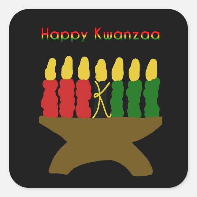 Pegatina Cuadrada Feliz Kwanzaa Kinara (Anverso)