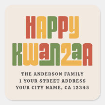 Feliz Kwanzaa texto rojo verde amarillo dirección