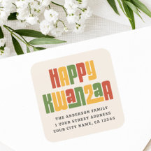 Feliz Kwanzaa texto rojo verde amarillo dirección