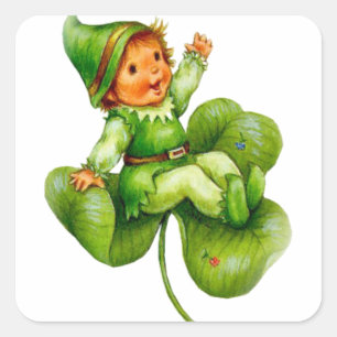 Pegatina Cuadrada Feliz Leprechaun