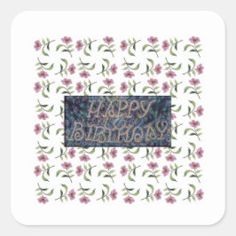 PEGATINA CUADRADA FELIZ MAGNET FLOWER DE CUMPLEAÑOS