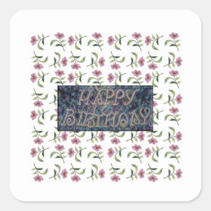 PEGATINA CUADRADA FELIZ MAGNET FLOWER DE CUMPLEAÑOS