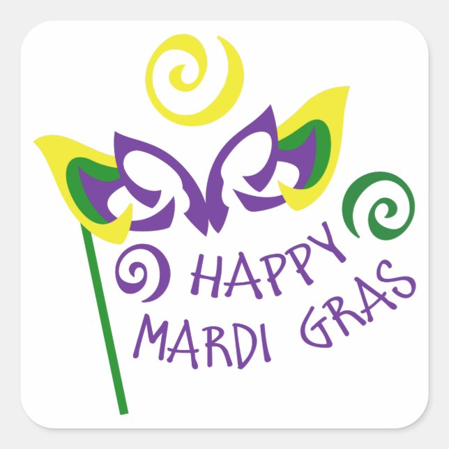 Pegatina Cuadrada Feliz Mardi Gras (Anverso)