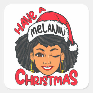 Pegatina Cuadrada Feliz Melanin Navidades Feliz Navidad Sista Negra