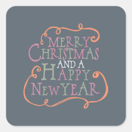 Pegatina Cuadrada Feliz Naranja navideño y Rosas Pegatinas de vacaci