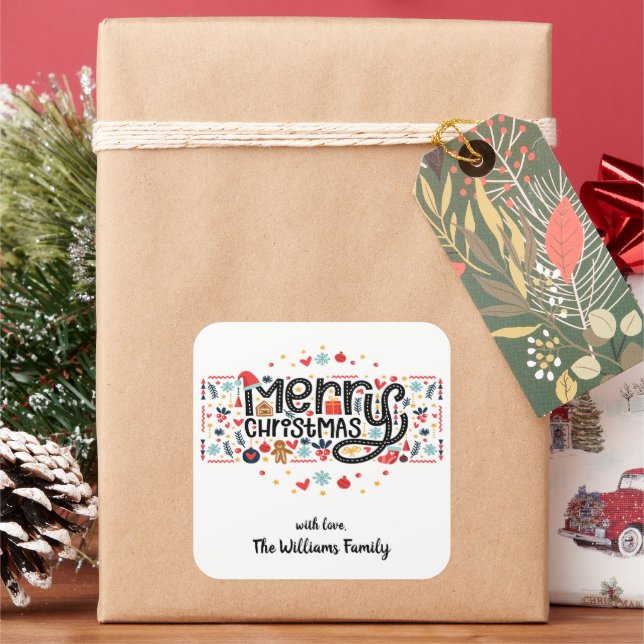 Pegatina Cuadrada Feliz Navidad (Vacaciones)