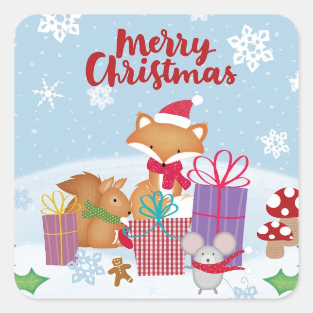Pegatina Cuadrada Feliz Navidad (Anverso)