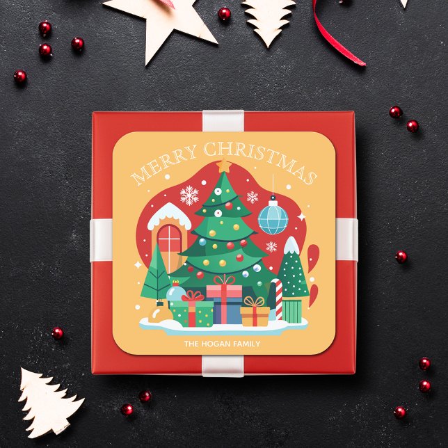 Pegatina Cuadrada Feliz Navidad (Merry Christmas personalized stickers for homemade food holiday baking and gifts)