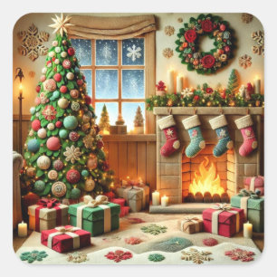 Pegatina Cuadrada Feliz Navidad