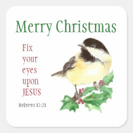 Pegatina Cuadrada Feliz Navidad. 12:21 Arregle los ojos a Jesús