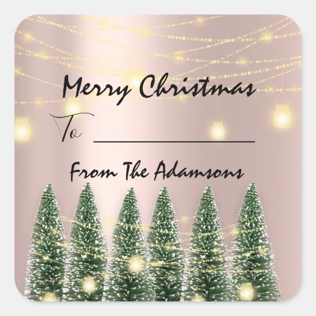 Pegatina Cuadrada Feliz Navidad a... De nombre de familia Árbol de v (Anverso)