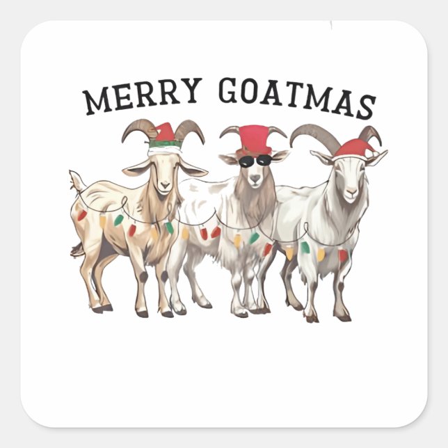 Pegatina Cuadrada Feliz Navidad a los animales de Goatmas (Anverso)