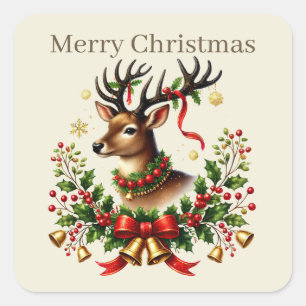 Pegatina Cuadrada Feliz Navidad a los renos agregar texto