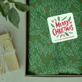 Pegatina Cuadrada FELIZ NAVIDAD A MANO Drenar vacaciones PERSONALIZA