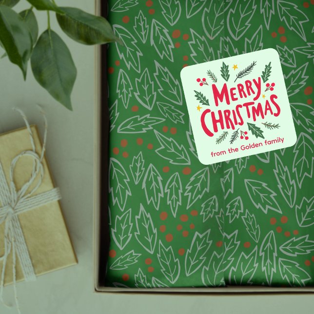 Pegatina Cuadrada FELIZ NAVIDAD A MANO Drenar vacaciones PERSONALIZA (MERRY CHRISTMAS Hand-Drawn Holiday Whimsical CUSTOM TO FROM Square Sticker
)