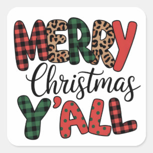 Pegatina Cuadrada Feliz Navidad a Todos Familia Encantadora Conjunto
