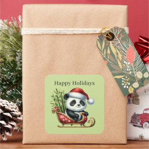 Pegatina Cuadrada Feliz Navidad al oso de Panda agregar texto