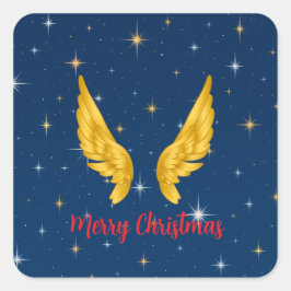 Pegatina Cuadrada Feliz Navidad Alas de Ángel