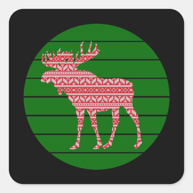PEGATINA CUADRADA FELIZ NAVIDAD ALCE CIERVO (Anverso)