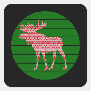PEGATINA CUADRADA FELIZ NAVIDAD ALCE CIERVO